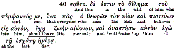 John6:40 taken from the George Ricker Berry's Greek to English Interlinear New Testament